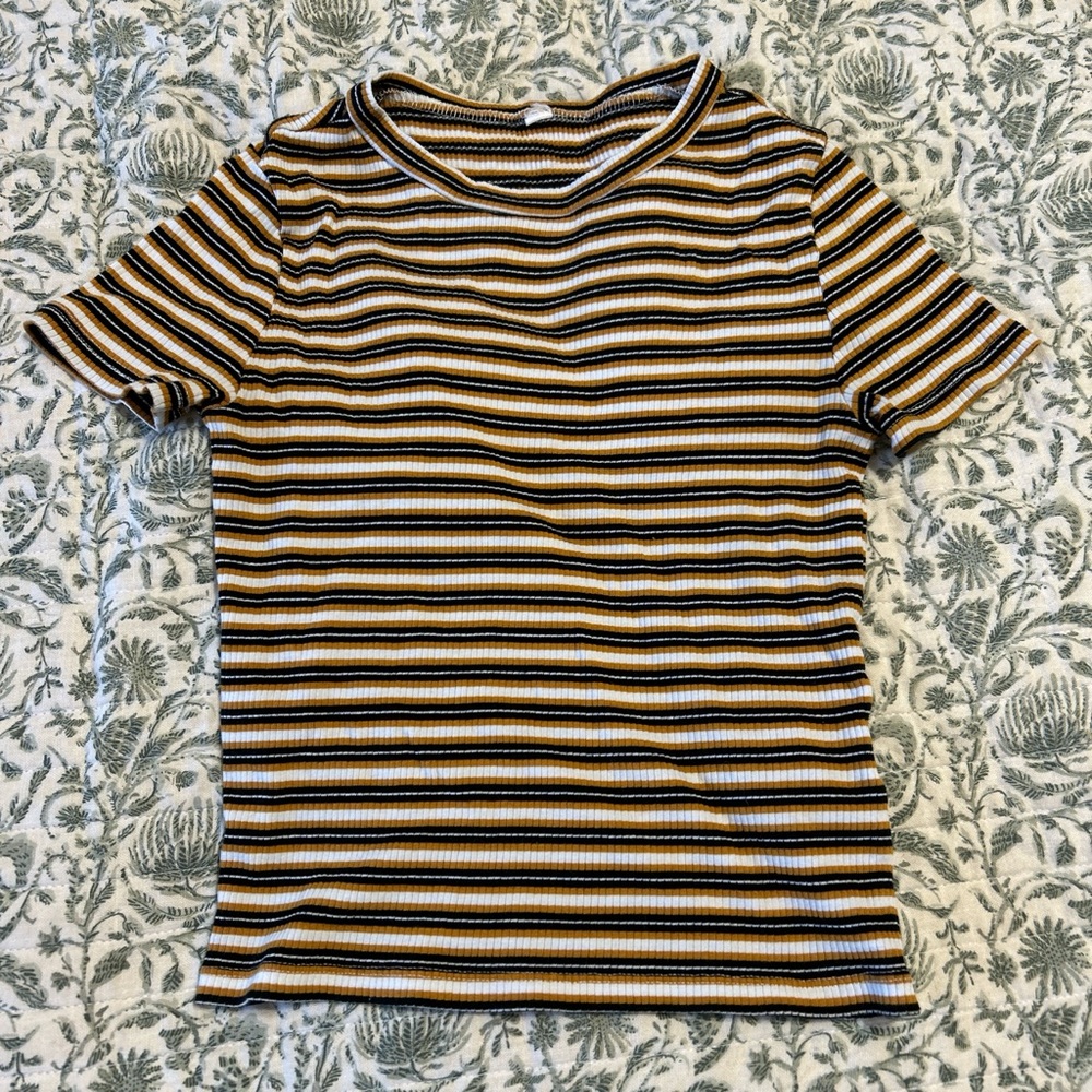 Black and orange Striped Short Sleeve Tee
